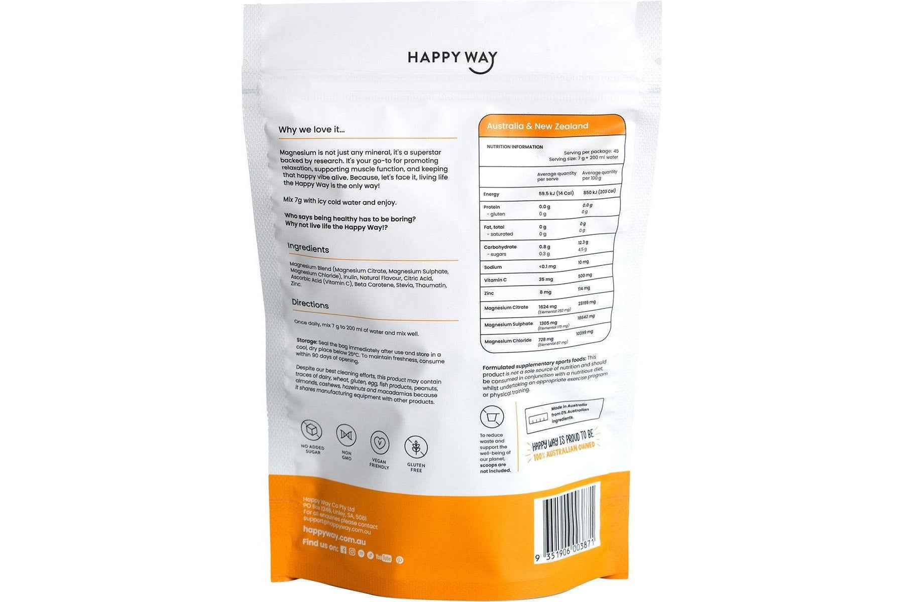 Happy Way Magnesium Powder 315g - Orange